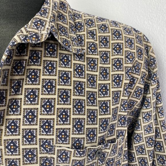 Bruno Tan Geometric Pinwale Corduroy Dress Shirt XL Button Front Long Sleeves - Picture 4 of 12